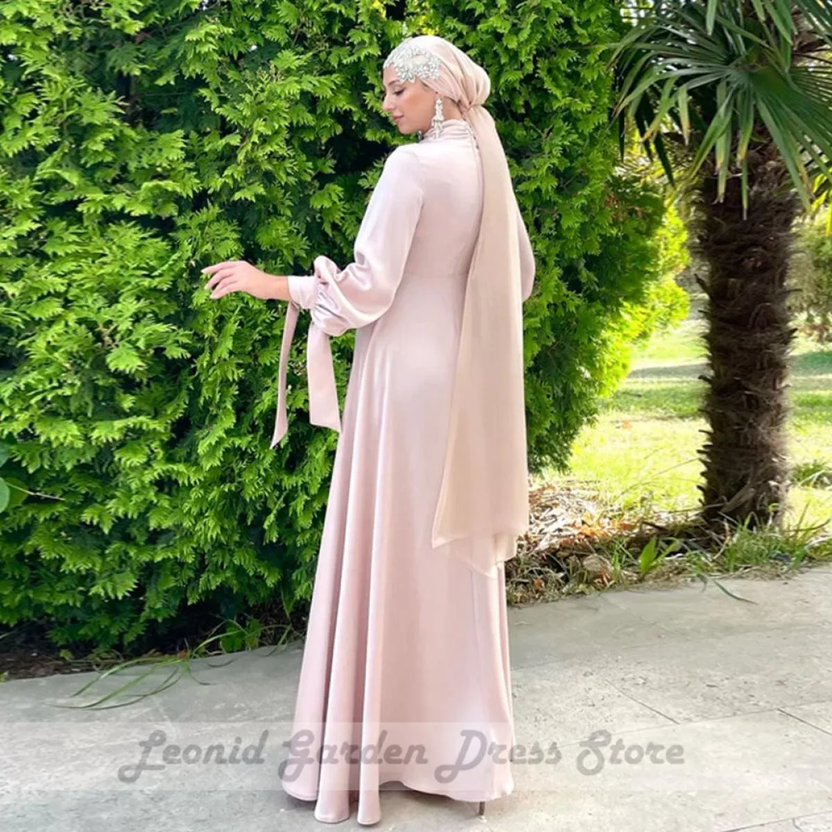 Abiti da sera a collo alto per le donne Abiti da festa a sirena a maniche lunghe fino al pavimento Abiti da sera arabi semplici