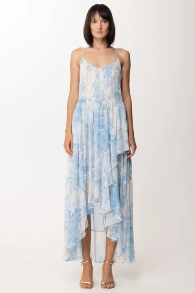 Abito lungo con pizzo e stampa a fiori ST FIORE SANDERSON NEVE/AZZURR