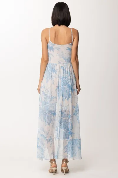 Abito lungo con pizzo e stampa a fiori ST FIORE SANDERSON NEVE/AZZURR