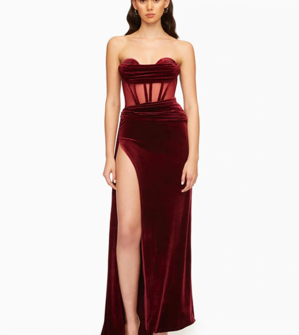 Abito lungo in velluto con spacco alto drappeggiato senza spalline Elegante abito da sera senza schienale in velluto con spalle