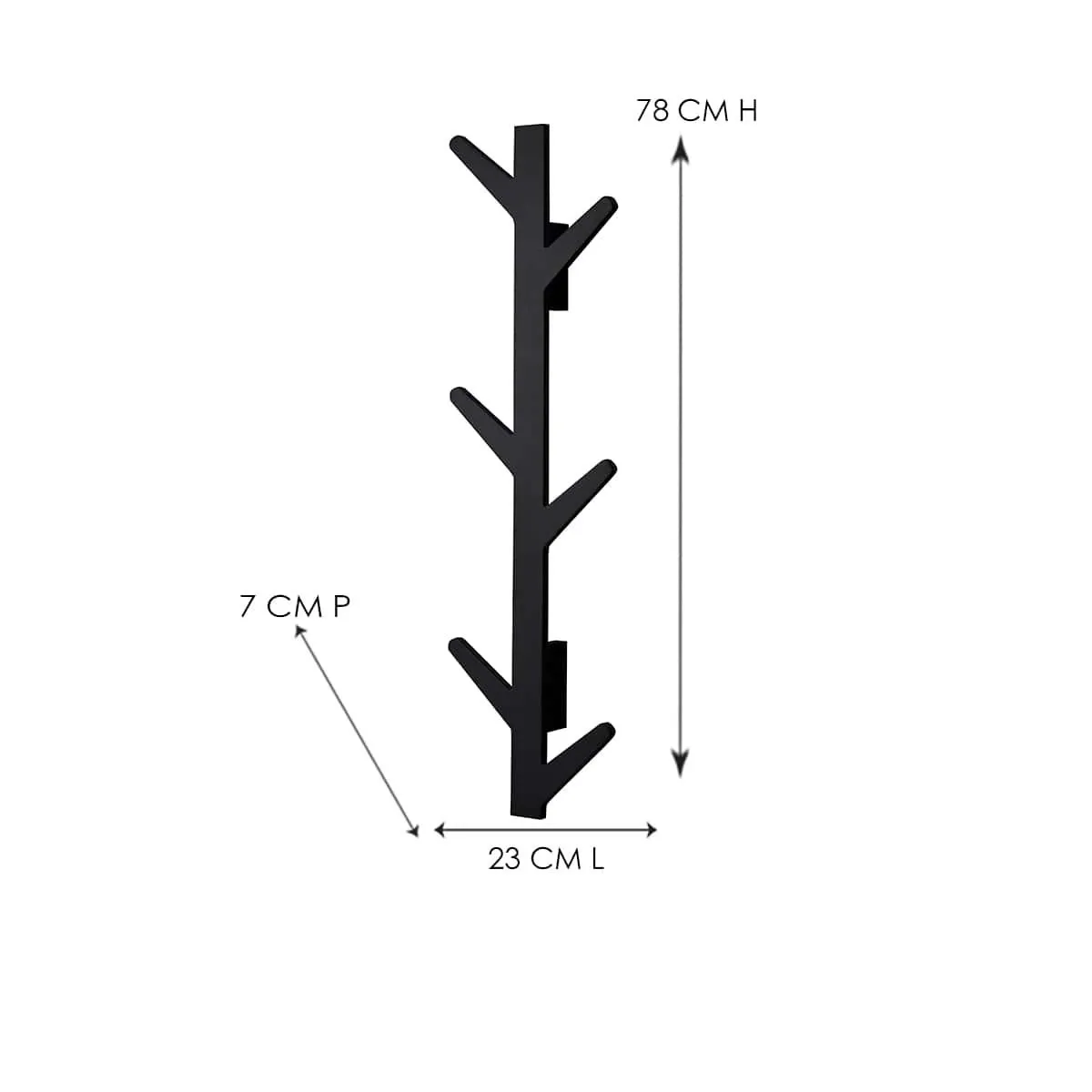 Appendi abiti verticale in legno 6 posti nero L 23 x H 78 x P 7 cm