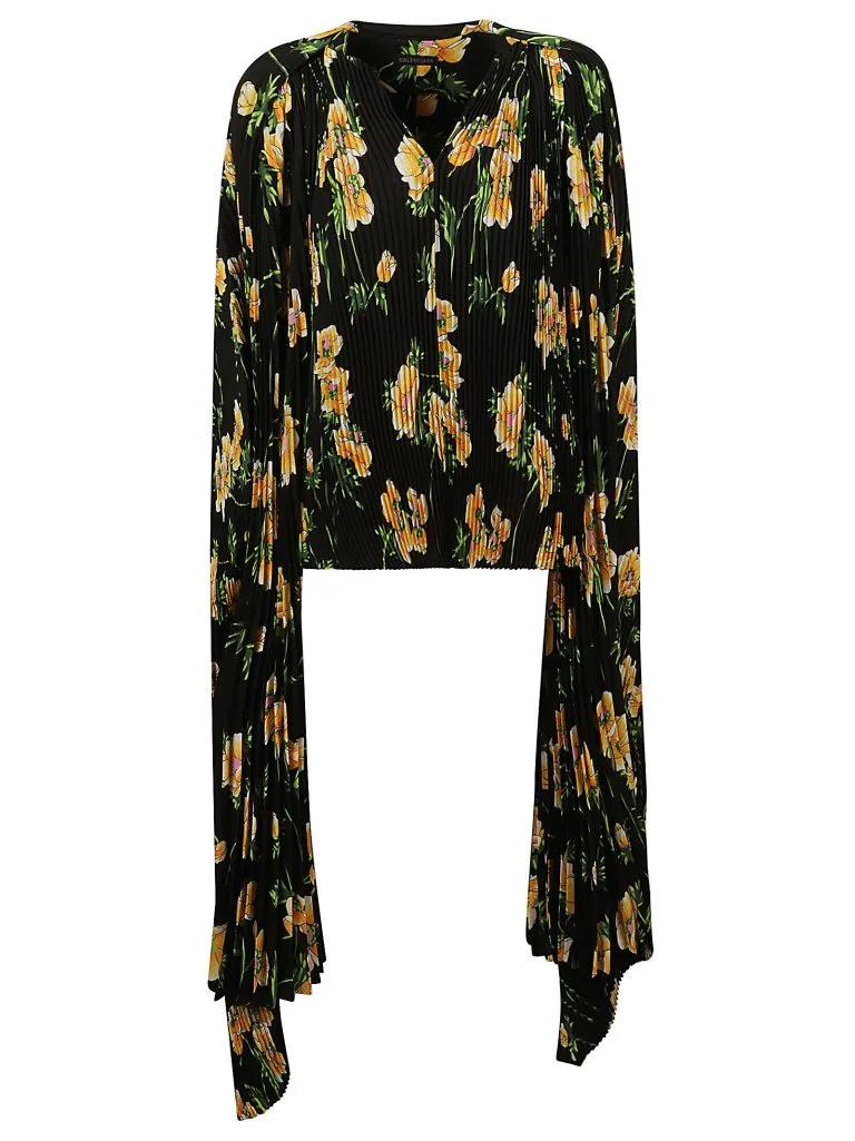 BALENCIAGAScarf Pleated Blouse Black/yellow