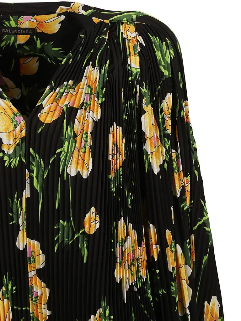 BALENCIAGAScarf Pleated Blouse Black/yellow