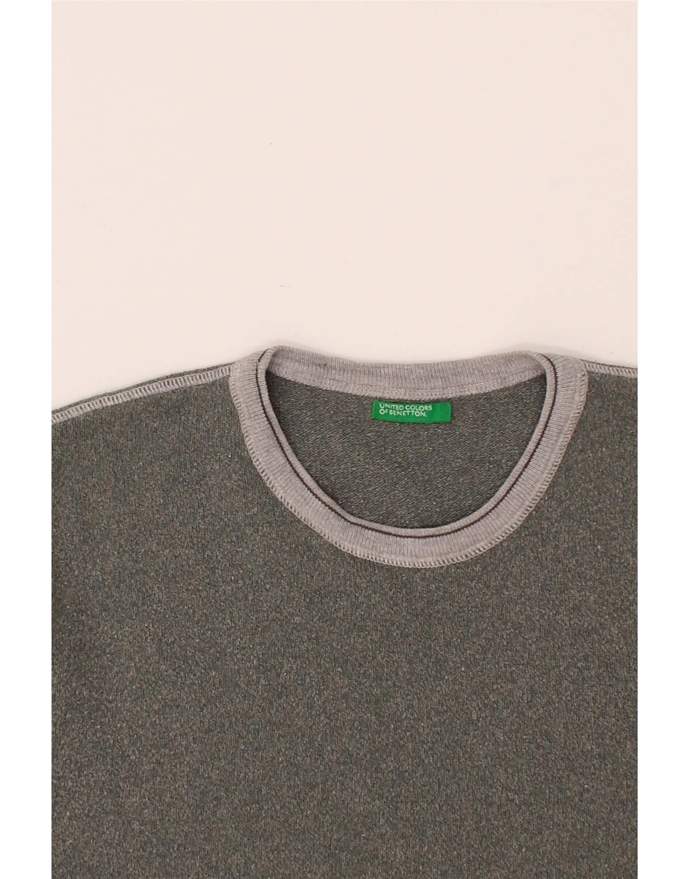 BENETTON Womens Crew Neck Jumper Sweater UK 16 Large Grey Cotton
