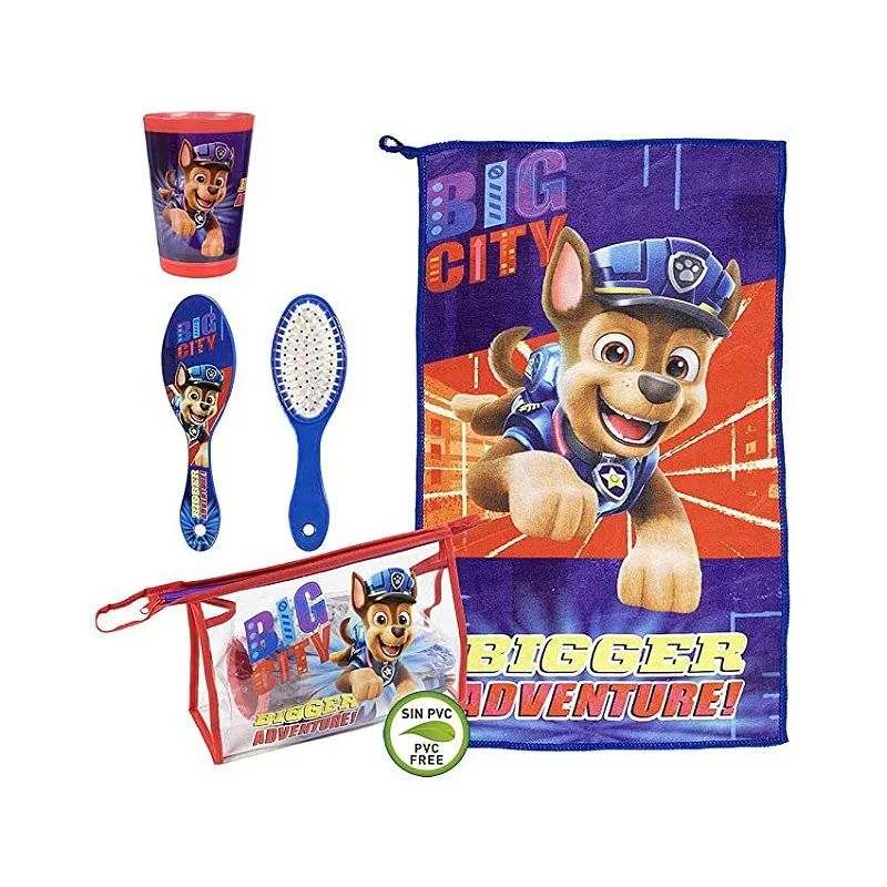 BIG CITY SET DA VIAGGIO PAW PATROL NICKELODEON 4 PZ.BEAUTY CASE TRASPARENTE BICCHIERE SPAZZOLA CAPELLI ASCIUGAMANO