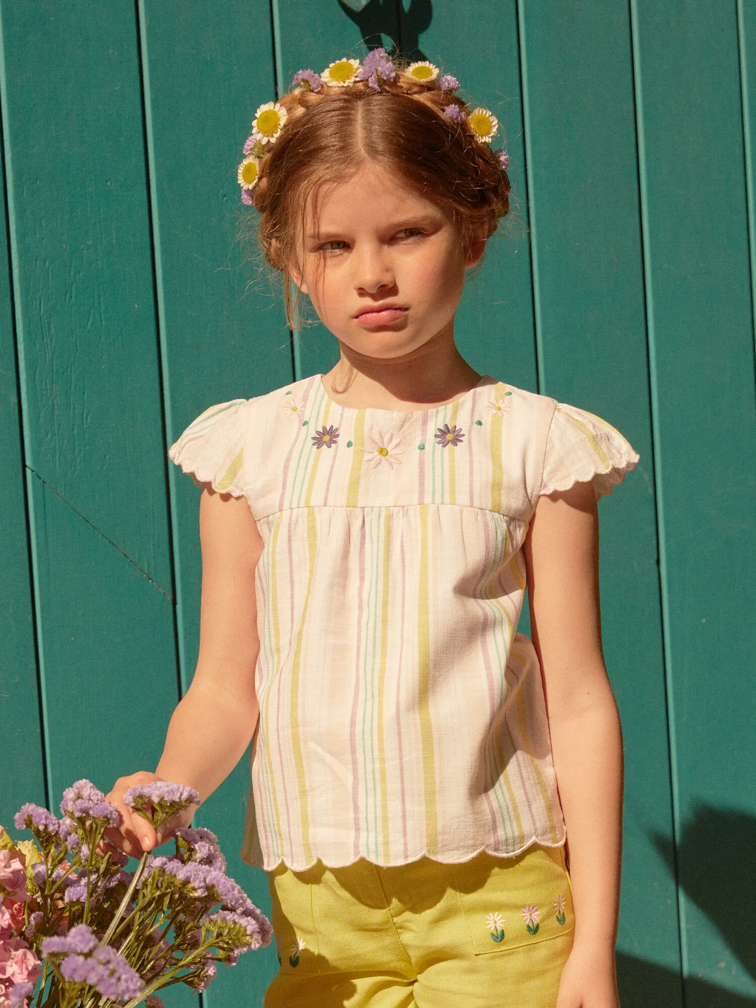 Blusa ecrù con stampa a righe    