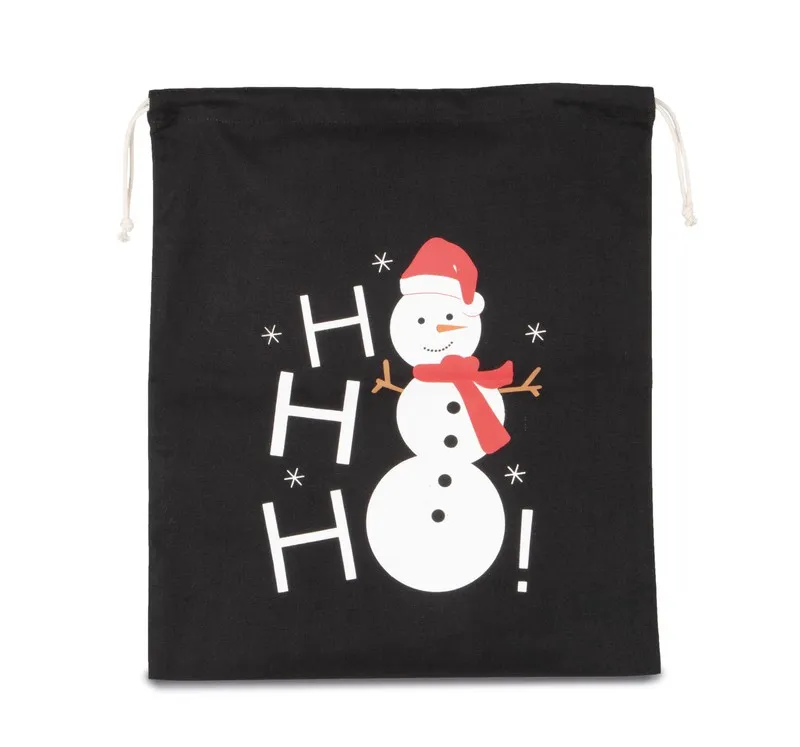 Borsa in cotone con chiusura a coulisse, design pupazzo di neve