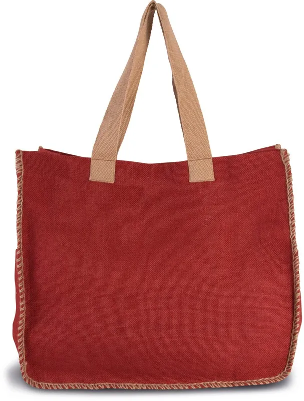 Borsa in juta con cuciture a contrasto