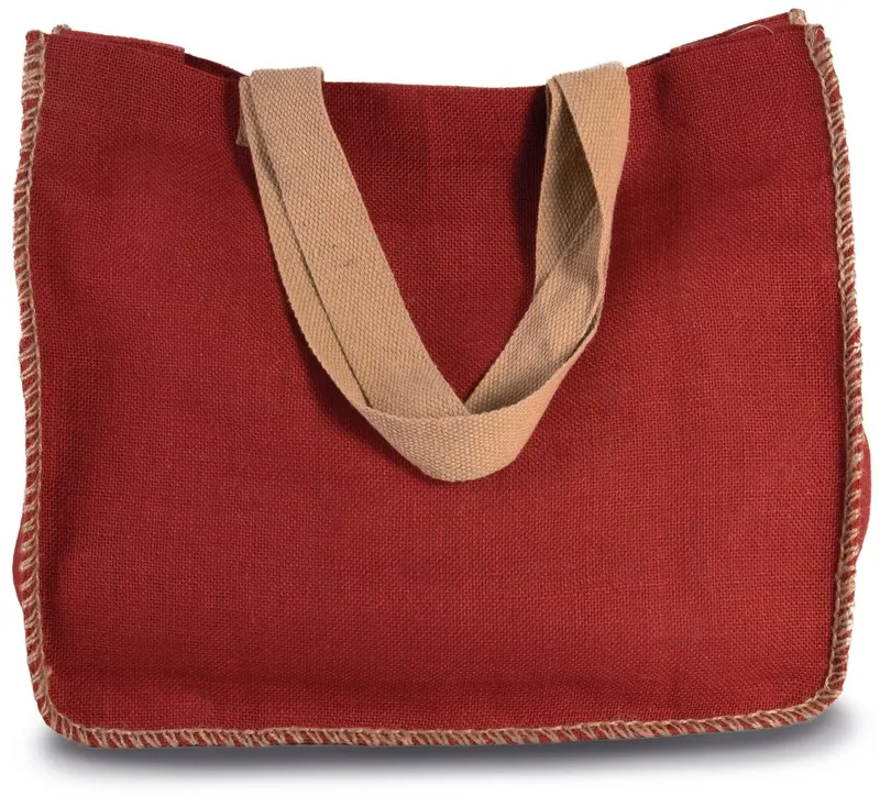 Borsa in juta con cuciture a contrasto