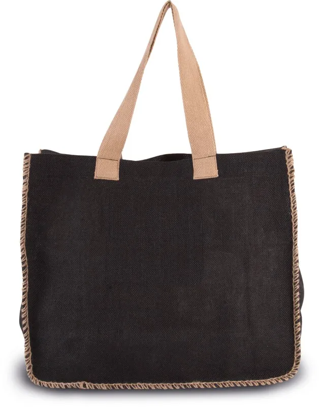 Borsa in juta con cuciture a contrasto