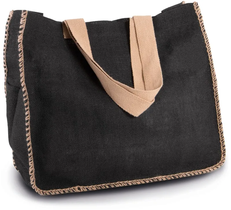 Borsa in juta con cuciture a contrasto