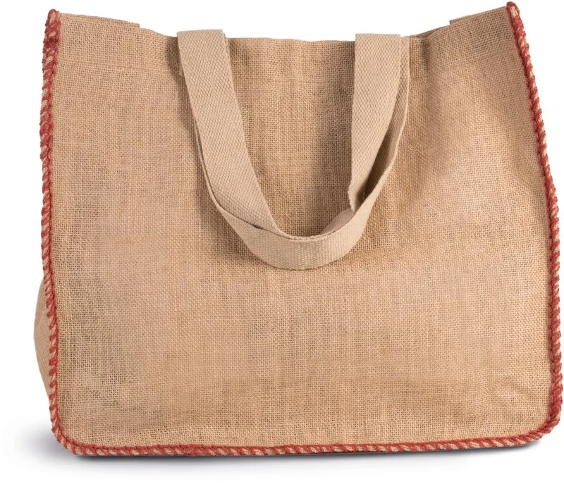 Borsa in juta con cuciture a contrasto
