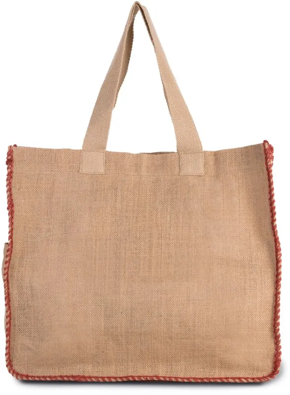 Borsa in juta con cuciture a contrasto