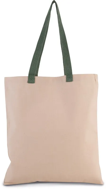 Borsa shopping in tela piatta con manico a contrasto