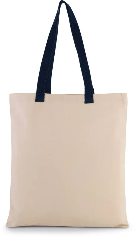 Borsa shopping in tela piatta con manico a contrasto