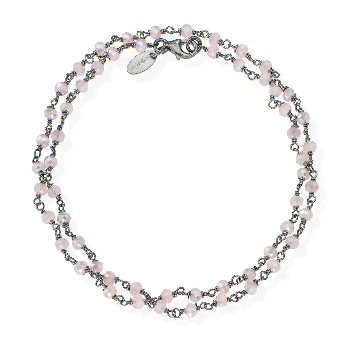 Bracciale Doppio Rodio Nero e Cristalli Rosa - BRNR34