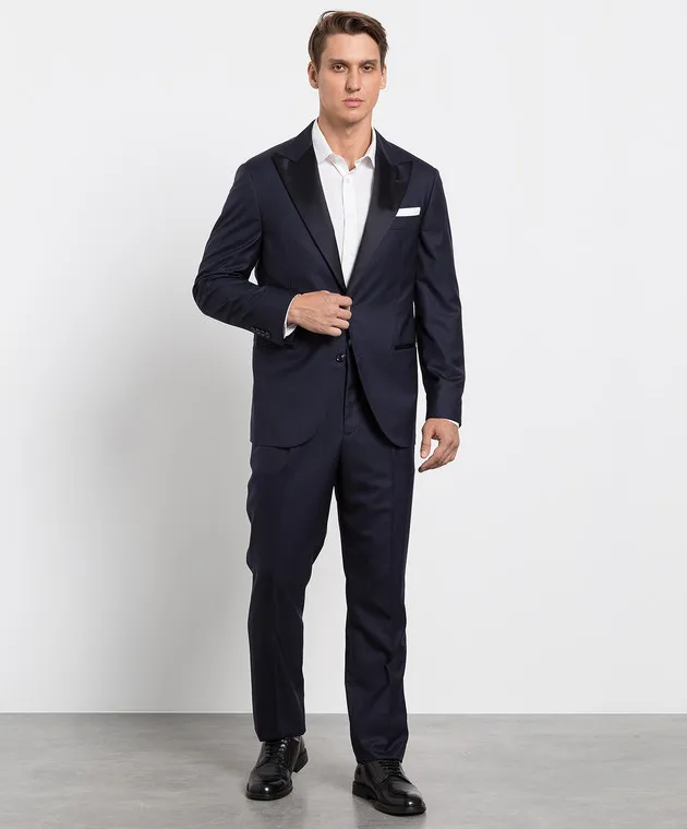 Brunello Cucinelli Abito in lana e seta blu navy MF460AS28