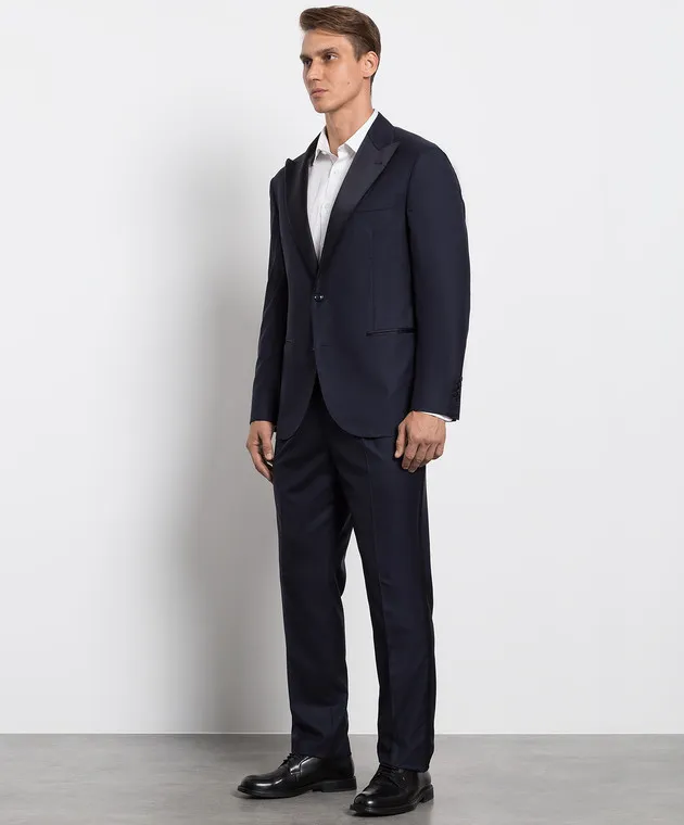 Brunello Cucinelli Abito in lana e seta blu navy MF460AS28