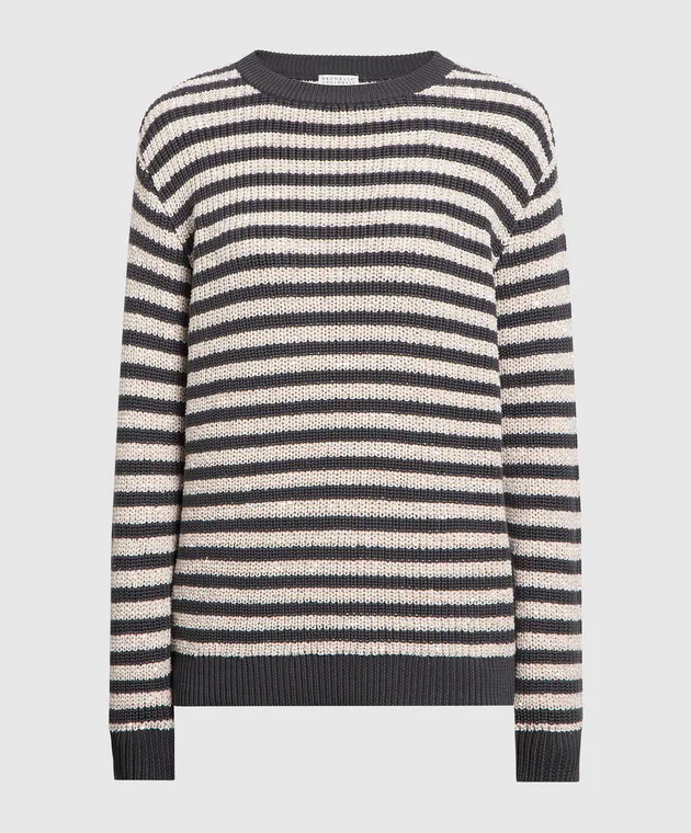 Brunello Cucinelli Maglione grigio con paillettes a righe M19580210P