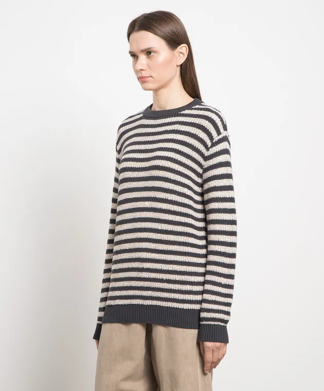 Brunello Cucinelli Maglione grigio con paillettes a righe M19580210P
