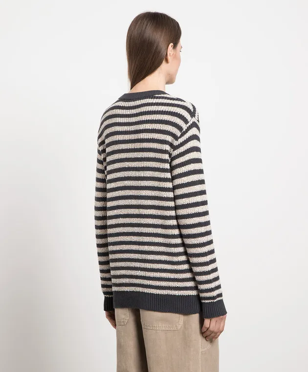 Brunello Cucinelli Maglione grigio con paillettes a righe M19580210P