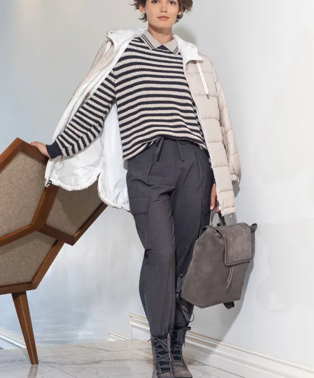 Brunello Cucinelli Maglione grigio con paillettes a righe M19580210P