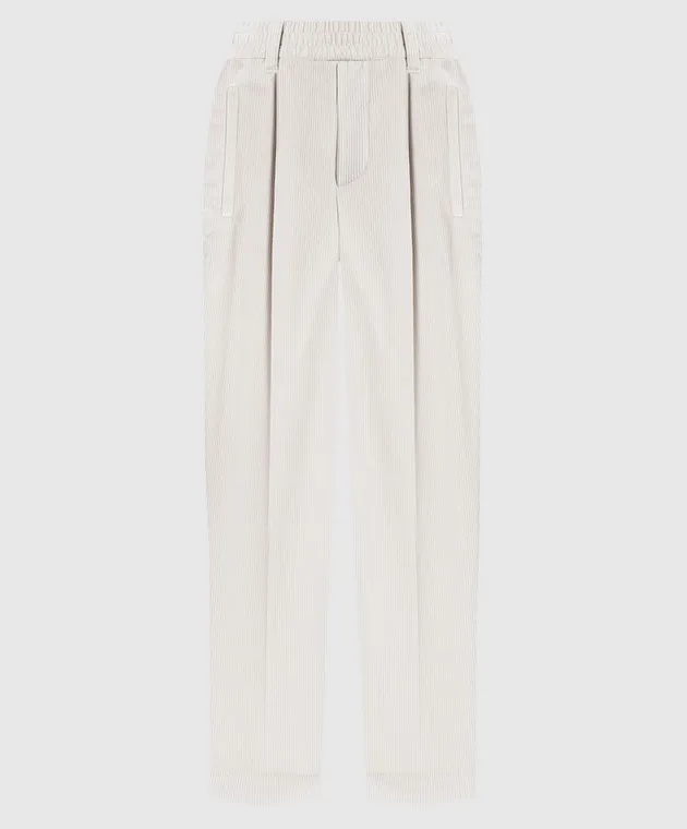 Brunello Cucinelli Pantaloni in velluto a coste grigi con coulisse MP436P8416