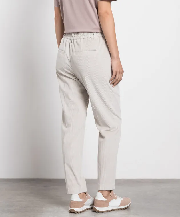 Brunello Cucinelli Pantaloni in velluto a coste grigi con coulisse MP436P8416