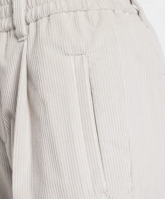 Brunello Cucinelli Pantaloni in velluto a coste grigi con coulisse MP436P8416