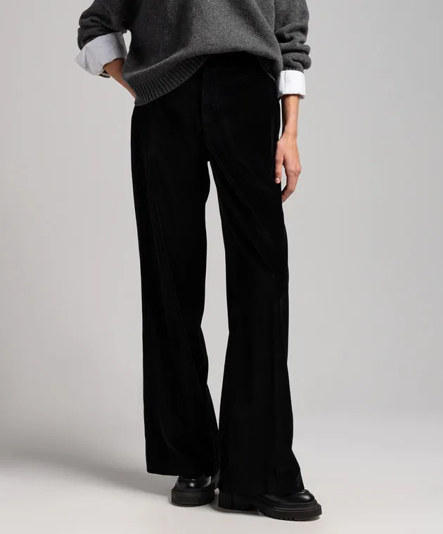 Brunello Cucinelli Pantaloni in velluto nero con catena monil MD561P8493