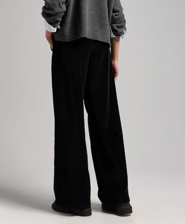 Brunello Cucinelli Pantaloni in velluto nero con catena monil MD561P8493