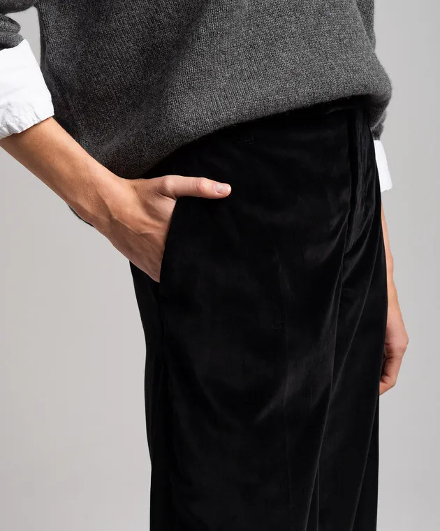 Brunello Cucinelli Pantaloni in velluto nero con catena monil MD561P8493