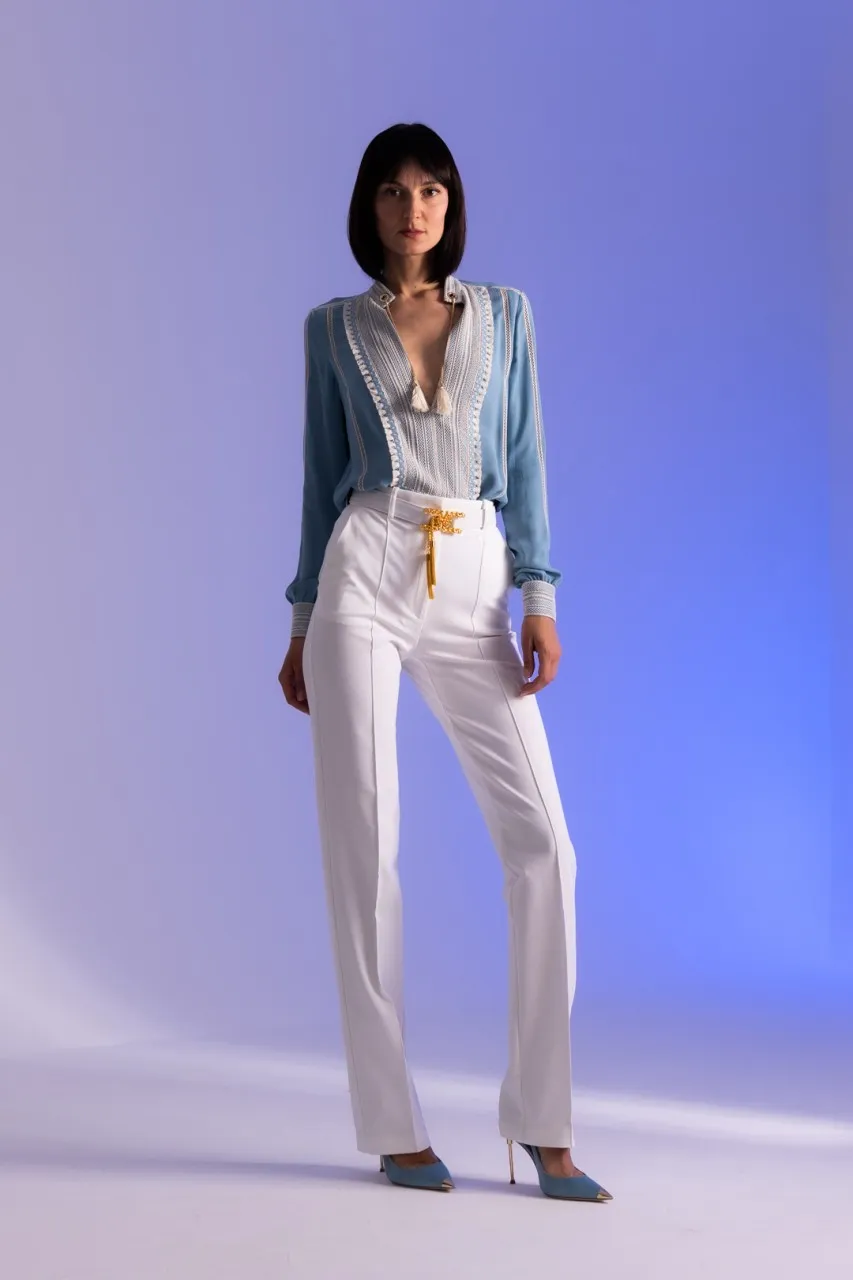 Camicia con plastron e polsi in pizzo CARTA DA ZUCCHERO/BURRO