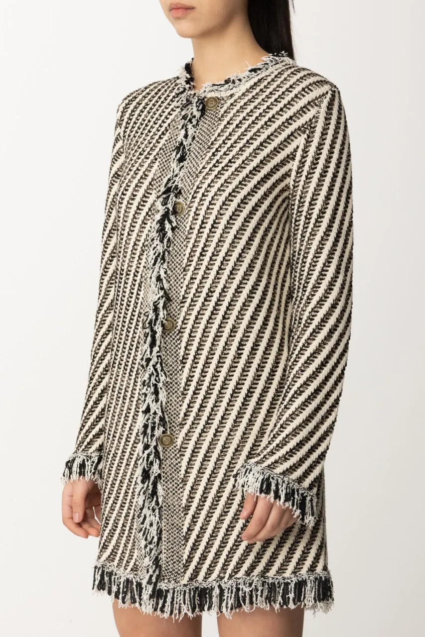 Cappotto in maglia a righe con frange JACQUARD STRIPES NEVE/NERO/LUR