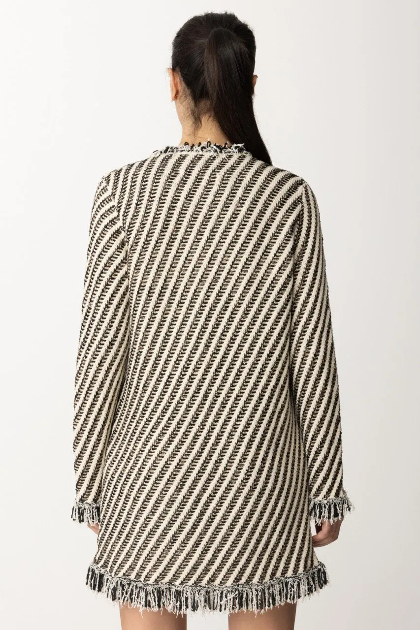 Cappotto in maglia a righe con frange JACQUARD STRIPES NEVE/NERO/LUR