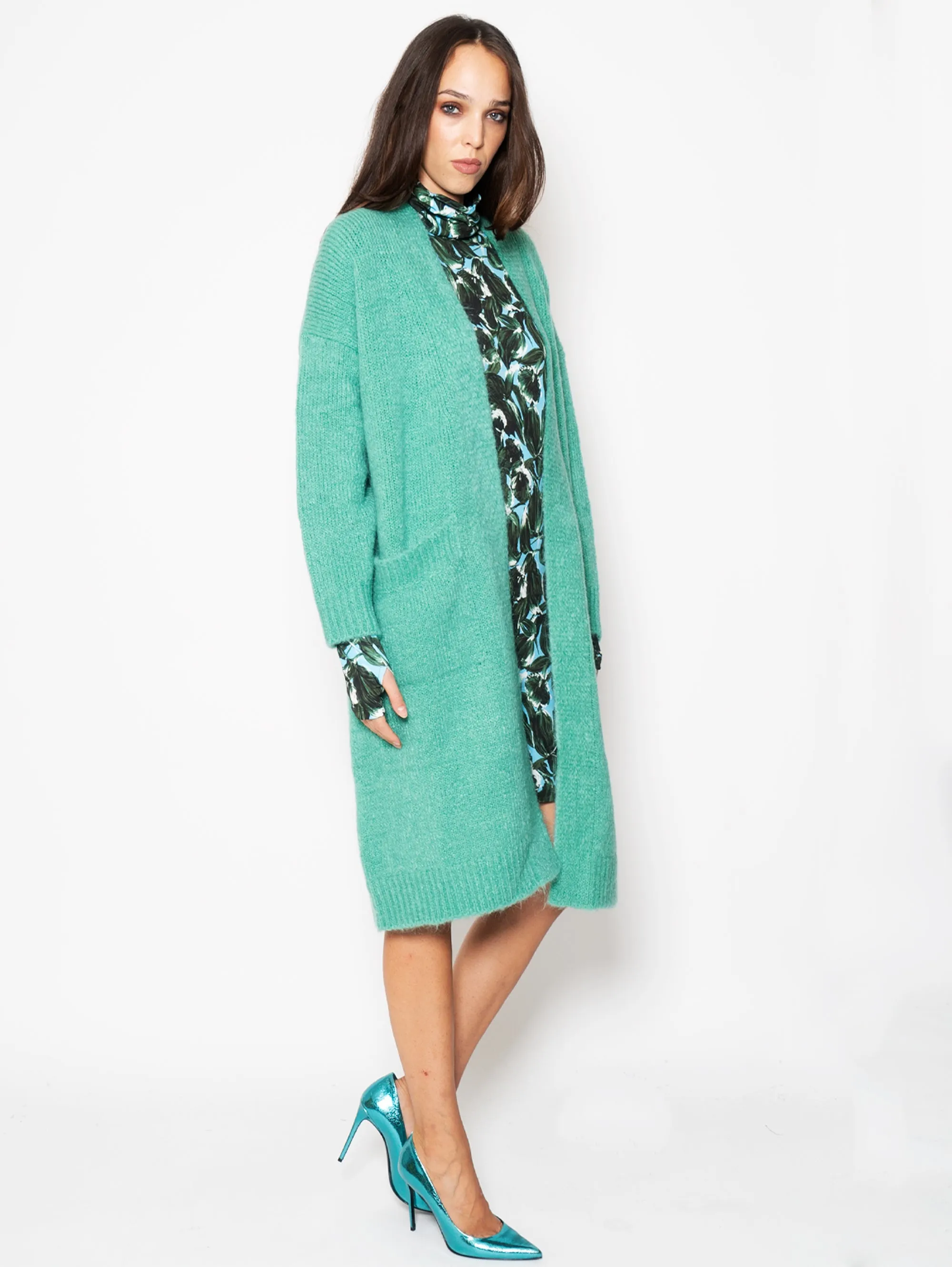 Cardigan Lungo in Mohair Verde