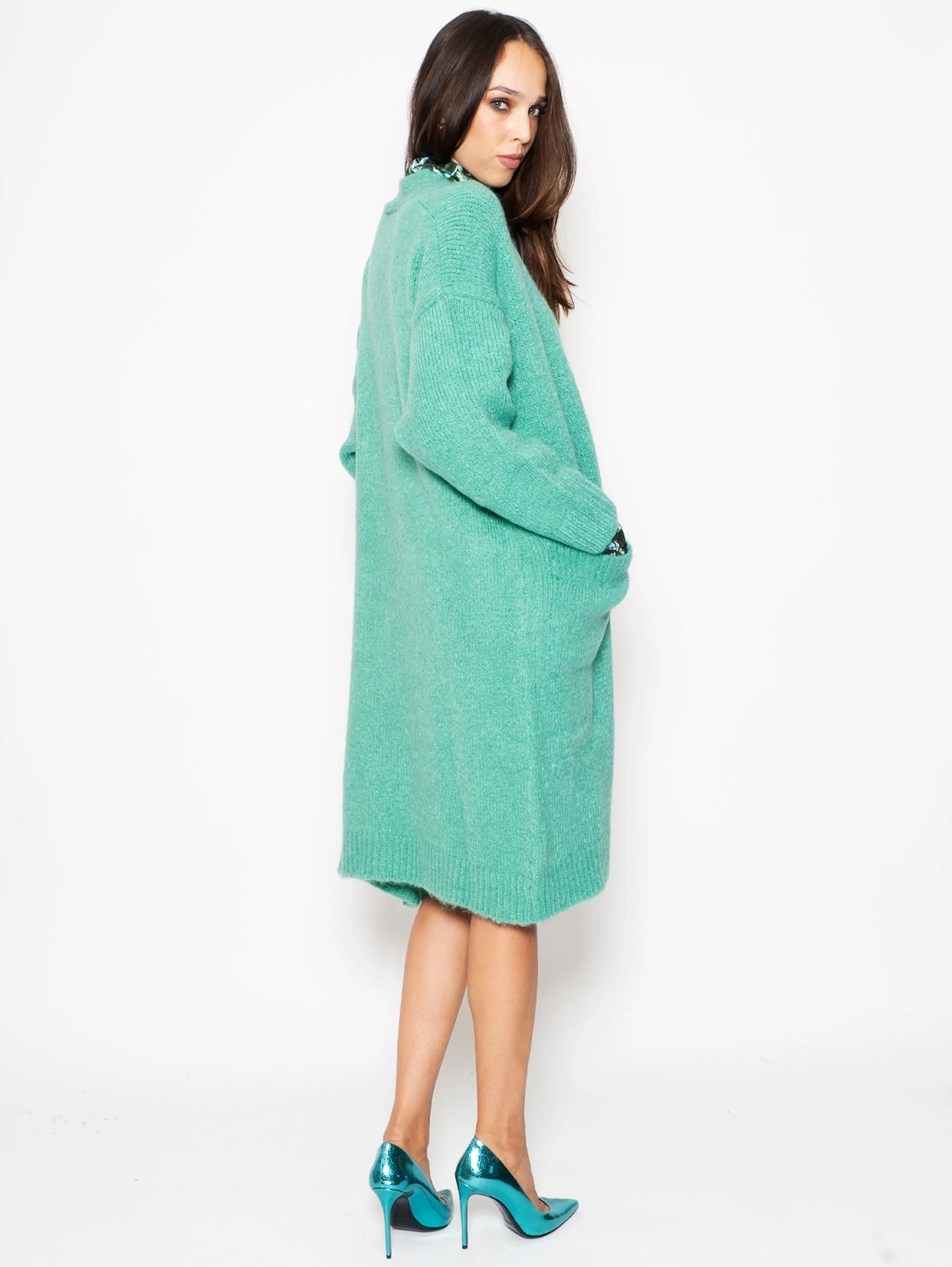 Cardigan Lungo in Mohair Verde