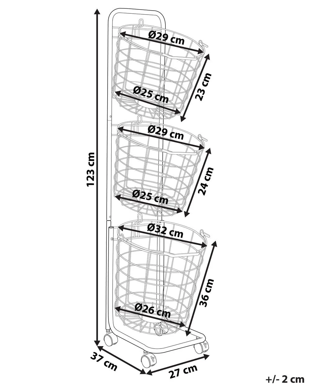 Carrello 3 ceste metallo nero 123 cm AYAPAL