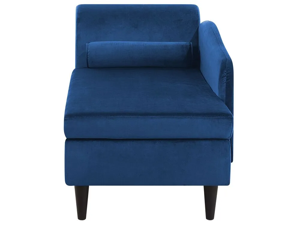 Chaise longue velluto blu marino e legno scuro sinistra LUIRO