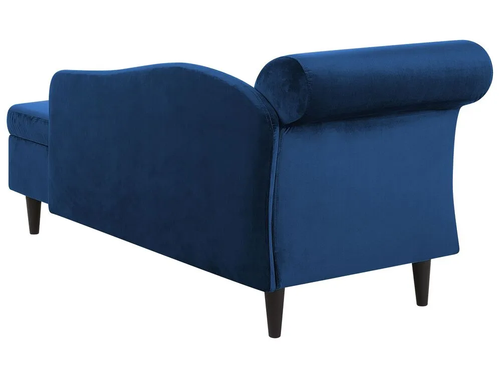 Chaise longue velluto blu marino e legno scuro sinistra LUIRO