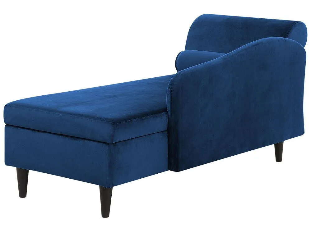 Chaise longue velluto blu marino e legno scuro sinistra LUIRO