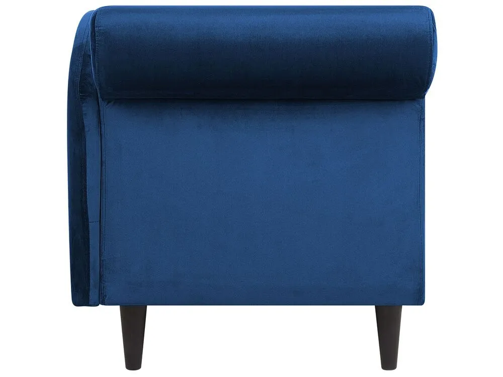 Chaise longue velluto blu marino e legno scuro sinistra LUIRO
