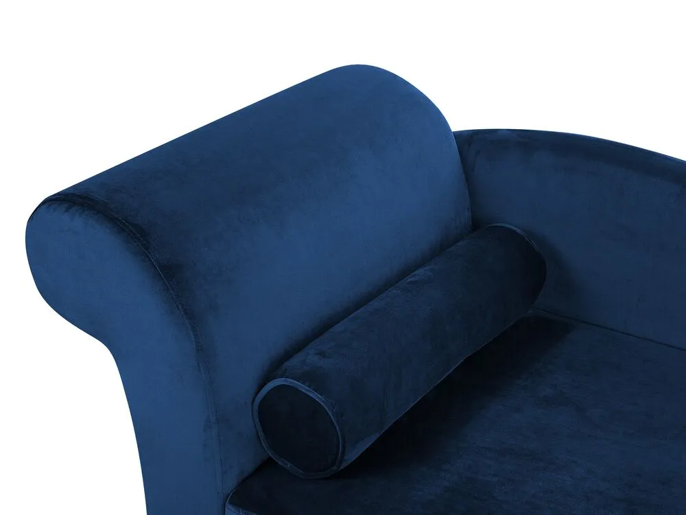 Chaise longue velluto blu marino e legno scuro sinistra LUIRO