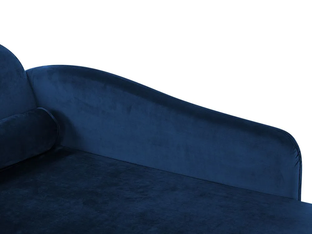 Chaise longue velluto blu marino e legno scuro sinistra LUIRO