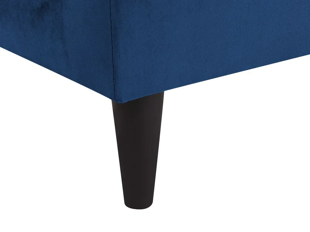 Chaise longue velluto blu marino e legno scuro sinistra LUIRO