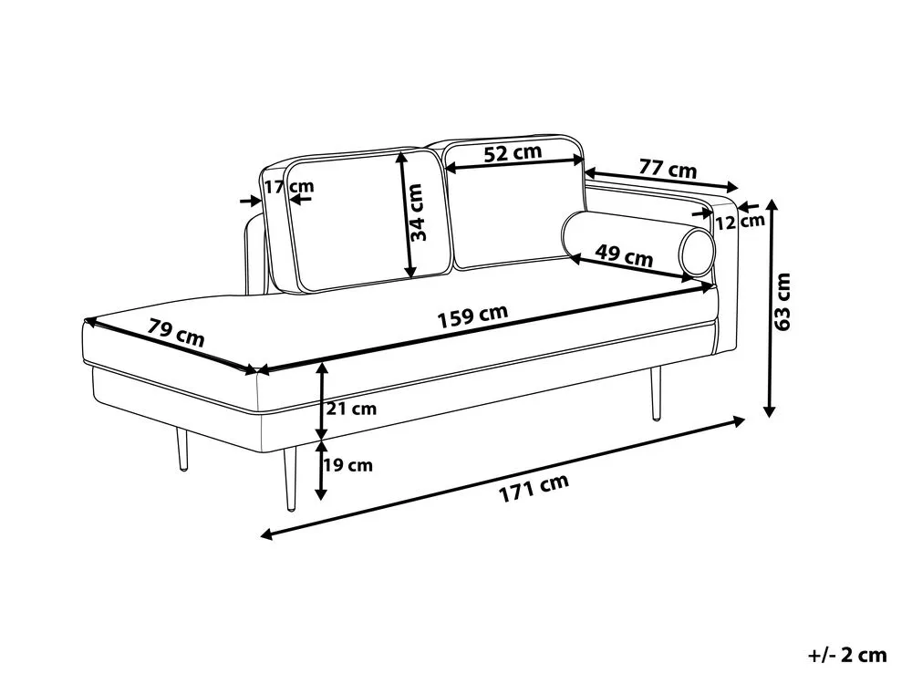 Chaise longue velluto nero destra MIRAMAS