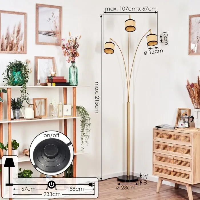 Chellas Lampada da terra Ottone, Nero, 3-Luci