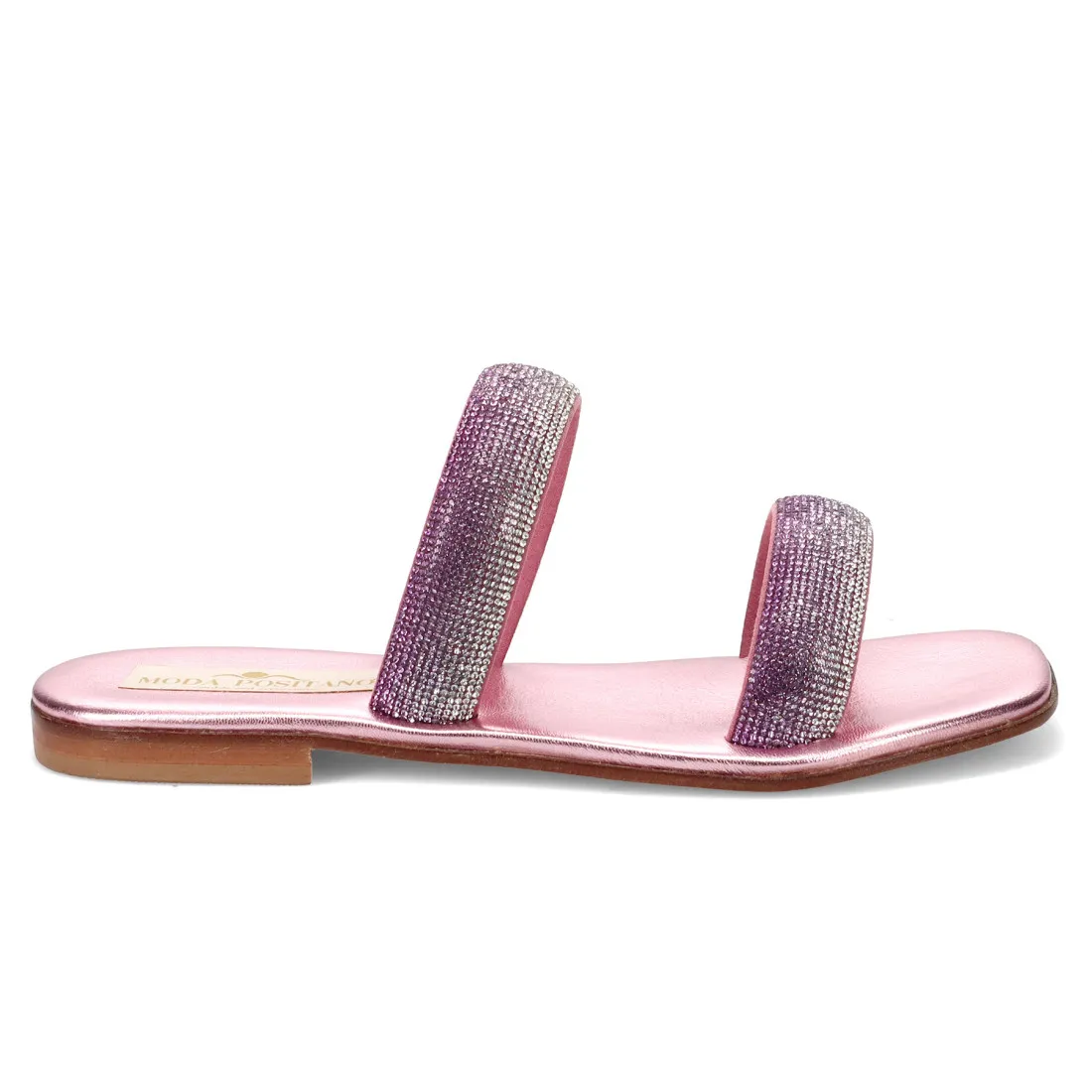 Ciabattina Positano Spritz in pelle color glicine con micro-strass