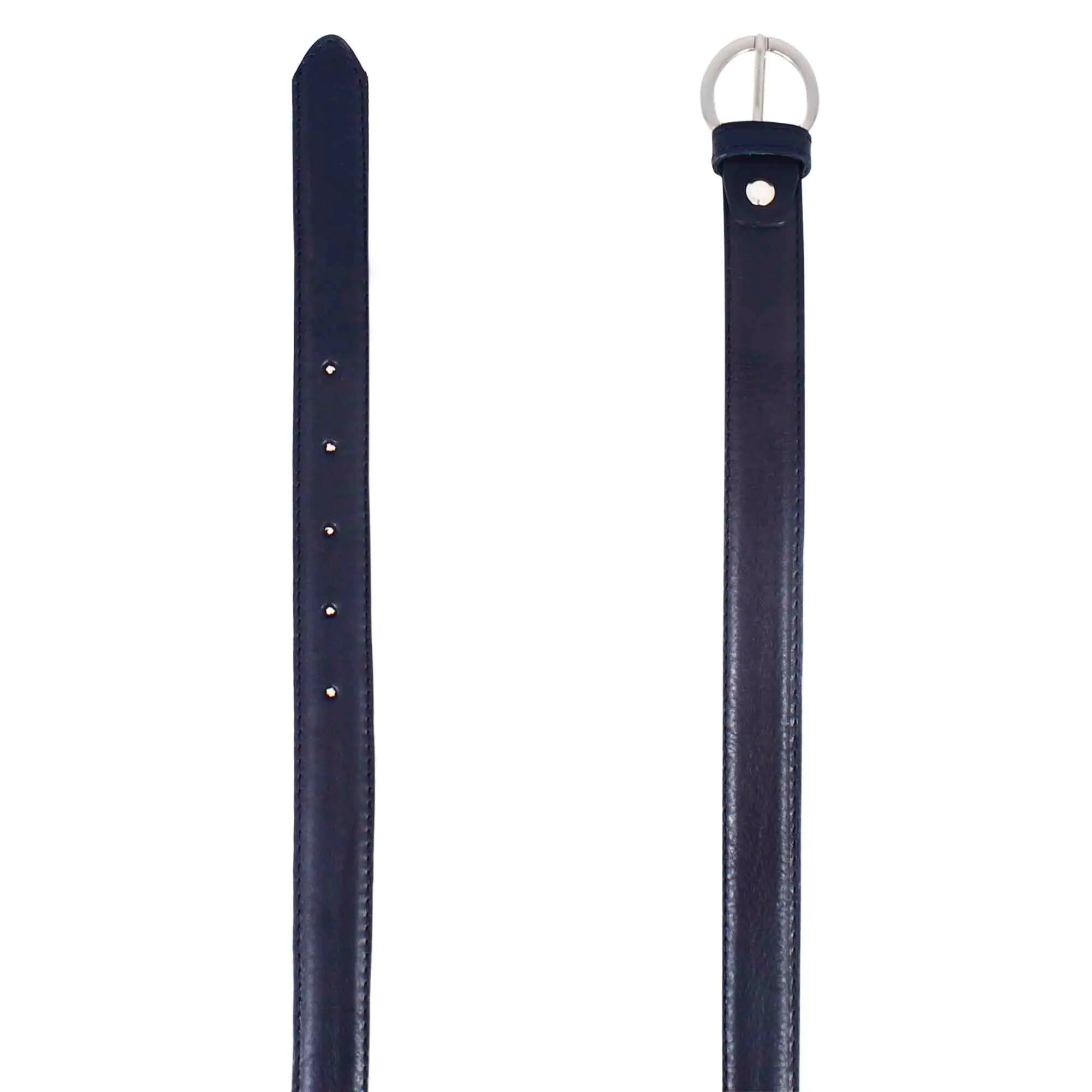 Cintura da donna in pelle opaca colore blu con fibbia in metallo colore argento