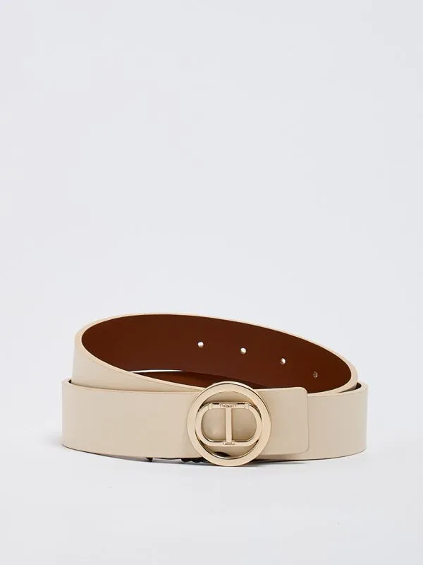 Cintura donna Twinset in similpelle reversibile Neve-Cuoio
